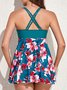 JFN Conservative Cover Belly Tie Split Print Skirt Tankini Swimsuit Boxer Swim Shorts Plus Size