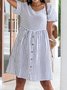 JFN Round Neck Loosen Geometric Striped Short Sleeve Casual Mini Dresses