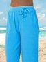 JFN Vacation Casual Loose Soft Solid Elastic Waist Knit Blue Capris Pants