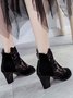JFN Black Floral Lace Mesh Block Heel Sandals Boots