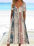 JFN Henley Neck Floral Stripe Casual Midi Dress