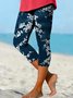 Beach Daily Basic Patterned Elastic Waist High Elastic Burnt Flower Pants Plus Size