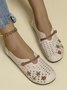 JFN Flower Hollow Round Toe Buckle Low Heel Peas Shoes Deep Mouth Single Shoes