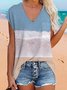 Jfan Color Block Ombre Beach Vacation Crew Neck Loosen Short Sleeve T-shirt/Tee
