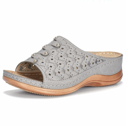 JFN Beaded Hollow Electric Embroidered Casual Wedge Sandals