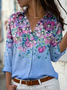 JFN Shawl Collar Floral Casual Ombre Loose Blouse Shirt