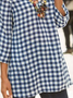 JFN V Neck Plaid Daily Casual Loose Casual Blouse