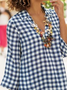 JFN V Neck Plaid Daily Casual Loose Casual Blouse