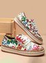 JFN Tropical Plant Print Panel Casual Lace-Up Flats