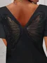 JFN Crew Neck Back Lace Butterfly Patch Basic Short Sleeve T-Shirt/Tee