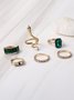 6Pcs Vintage Diamond Green Gemstone Snake Ring Set Party Rings Holiday Jewelry