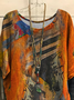 JFN Crew Neck Casual Abstract Vintage Loose Tops