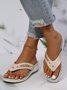 Metal Rhinestone Slope Heel Flip-Flops