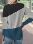 JFN Crew Neck Color Block Casual Long Sleeve T-Shirt/Tee
