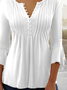 JFN V Neck Buttoned Basic Casual Plain Ruched Tunic Top