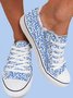 Blue Floral Breathable Lightweight Non-Slip Wear-Resistant Lace-Up Sneakers