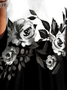 JFN V Neck Casual Contrast Floral Design Long Sleeve Knit Dress