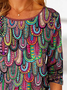 Casual Geometric Allover Print Crew Neck Knit Long Sleeve Top