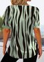 JFN Notched Neck Striped Casual Loose Tunic Tops
