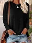 Women's Long Sleeve Blouse Spring/Fall Plain Cotton-Blend Crew Neck Daily Going Out Simple Top Black