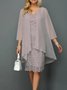 Elegant Plain Lace Patchwork Dress & Cardigan Two-piece Set