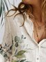 Casual Leaf Autumn Linen Buttoned Loose Open Front Regular Shirt Collar Blouse for Women