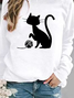 Casual Autumn Cat Micro-Elasticity Daily Loose Regular H-Line Regular Sweatshirts for Women