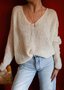 Casual Plain V-Neck Loose Pullover Sweater