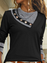 Women Black Plain Simple Irregular Collar Long sleeve T-Shirt