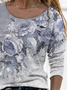JFN Crew Neck Casual Floral Autumn Loose Long sleeve Top