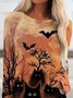 Women Orange Casual Long Sleeve Halloween Tunic T-shirt