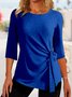 JFN Crew Neck Plain Simple Knot Front Tunic Top