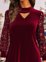 Women's Christmas Wine Red Velvet Sequin Long Sleeve Tops