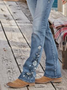 Women Casual Embroidered Floral Bell-Bottomtrousers Denim Jeans