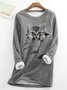 Grey Fun Cat Fleece Warm Sweatshirt