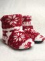 Women's Christmas Non-Slip Printing Warm Home Flat Heel Boots