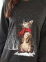 Women Black Christmas Loose Casual Cute Cat Raglan Sleeve Sweatshirt