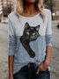 Black Cat Crew Neck Casual Loose T-Shirt