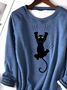 Cute Cat Crew Neck Fluff/Granular Fleece Fabric Casual Sweatshirt