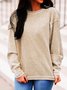 Women Basic Blue Casual Solid Crew Neck Long Sleeve Shirt&Top