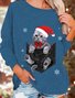 Women Christmas Cute Funny Cat Crew Neck Sweatshirt Top