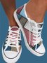 Vintage Denim Panel Lightweight Breathable Lace-Up Canvas Sneakers