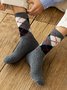 Casual Home Check Stripe Pattern Coral Fleece Socks Daily Commute Accessories
