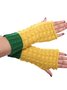 Everyday Casual Contrast Color Knit Cotton Half Finger Gloves Clothing Accessories