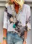 Crystal Texture V Neck Casual Loose Blouse