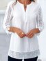 Plain Loose Lace V Neck Casual Blouse