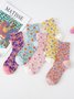 Casual Lace Stitching Cotton Star Pattern High Stretch Socks Daily Commuting Accessories
