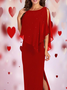 Red Chiffon Cape Stud Detail Dress