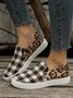 Plus Size Casual Leopard Split Joint Plaid Canvas Slip On Flat Shoes