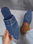 Plus Size Denim Button Decor Point Toe Flat Mules